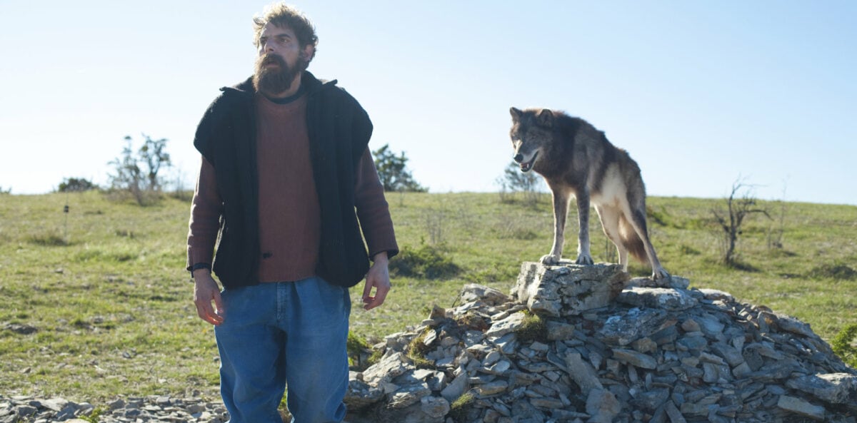 Léo (Damien Bonnard) et un loup dans les Landes dans Rester Vertical