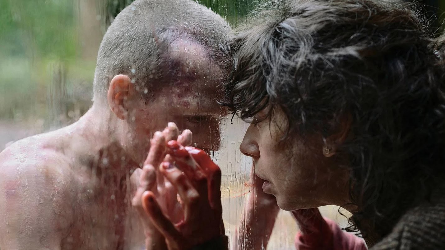 Sally Hawkins et Ollie (Jonah Wren Phillips) se regardent à travers la vitre dans Bring Her Back