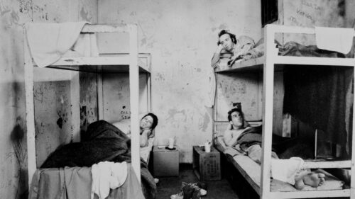 Roberto Benigni, Tom Waits et John Lurie sur leur lit dans leur cellule dans Down By Law