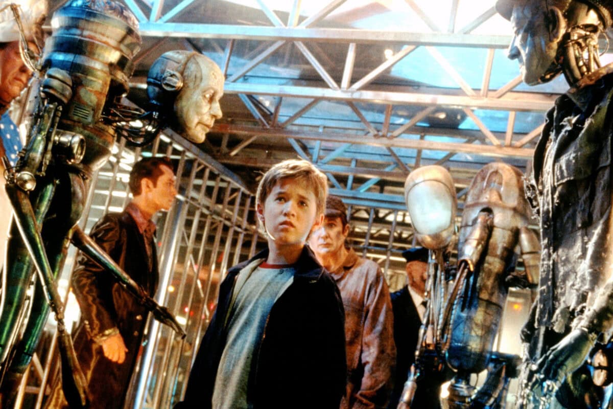 David dans le cirque des robots dans AI Steven Spielberg